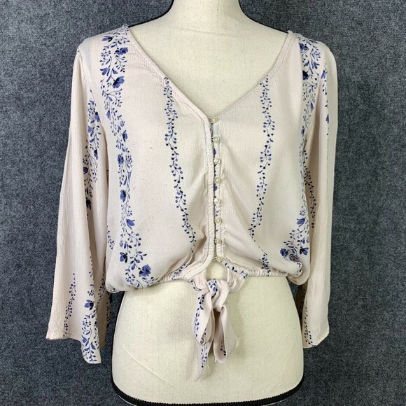 American Eagle Outfitters Tops - American Eagle Outfitters Cream and Blue Blouse